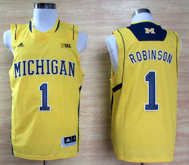 NCAA  Michigan Wolverines 1 Glenn Robinson III Yellow College Basketball Jersey Big 10 Patch
